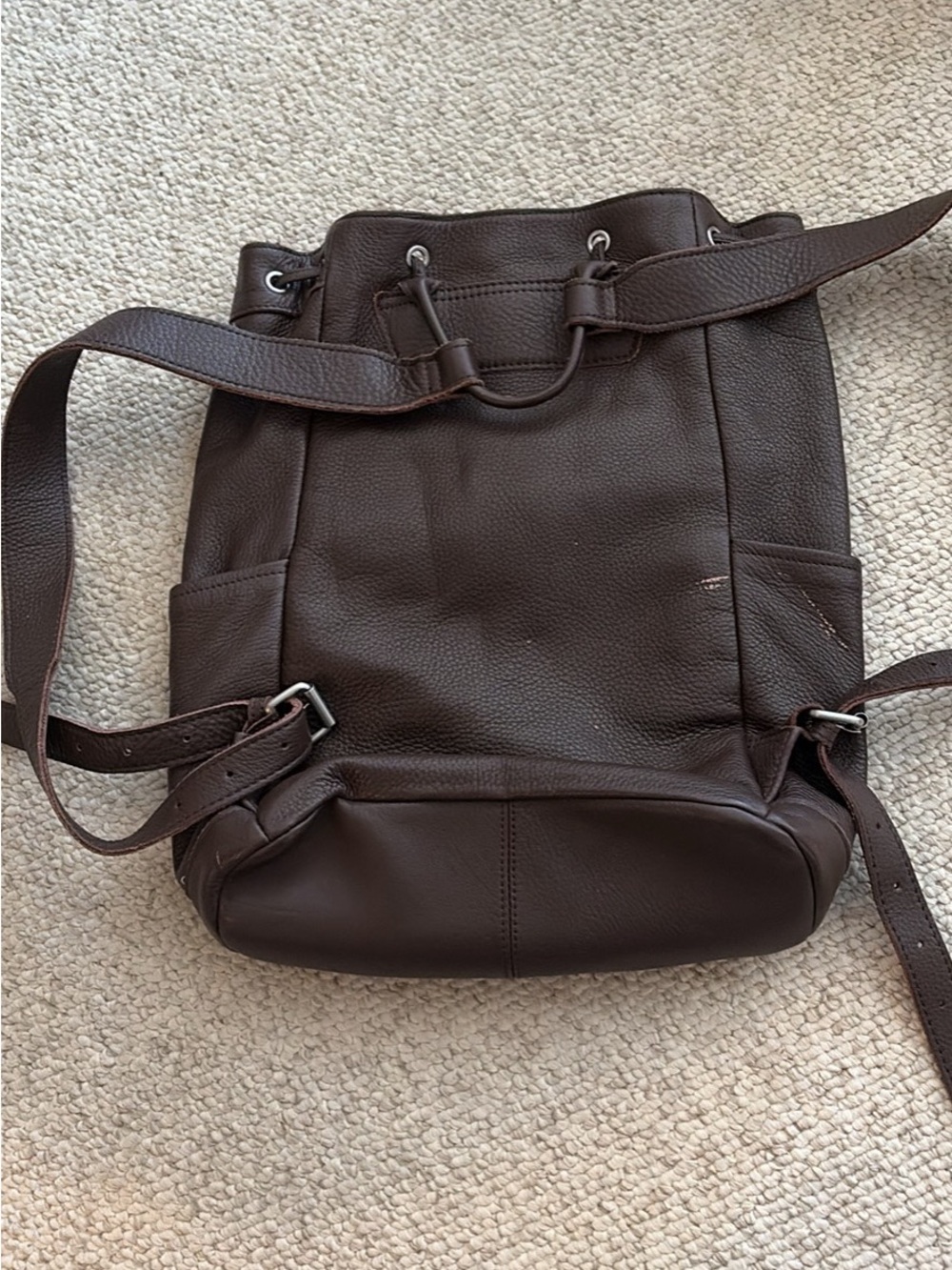 Brown Leather Backpack - Classic Drawstring Style
